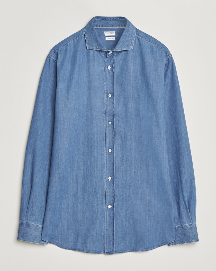 Brunello Cucinelli Easy Fit Denim Shirt Medium Blue Wash – Sininen