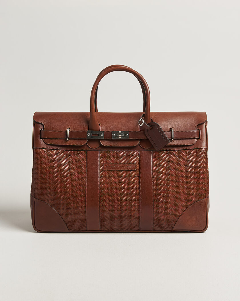 Brunello Cucinelli Woven Leather Duffle Bag Burnished Calf – Ruskea