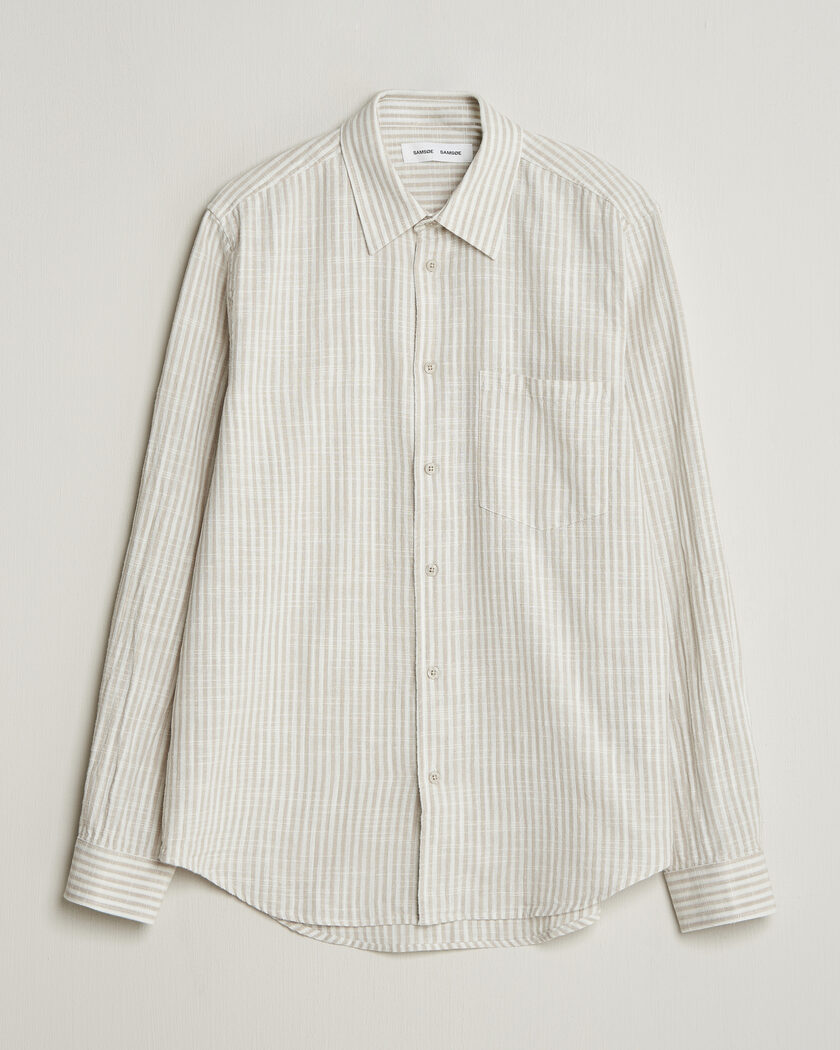 Samsøe Samsøe Liam Cotton/Linen Striped Shirt Moonstruck – Beige