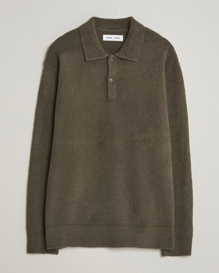 Samsøe Samsøe Nino Knitted Polo Black Olive – Ruskea