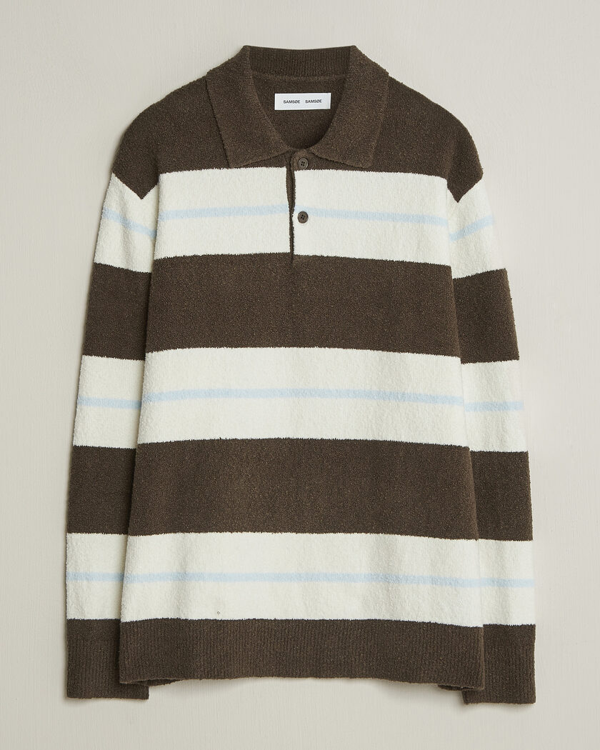 Samsøe Samsøe Nino Knitted Polo Black Olive/White – Monivärinen