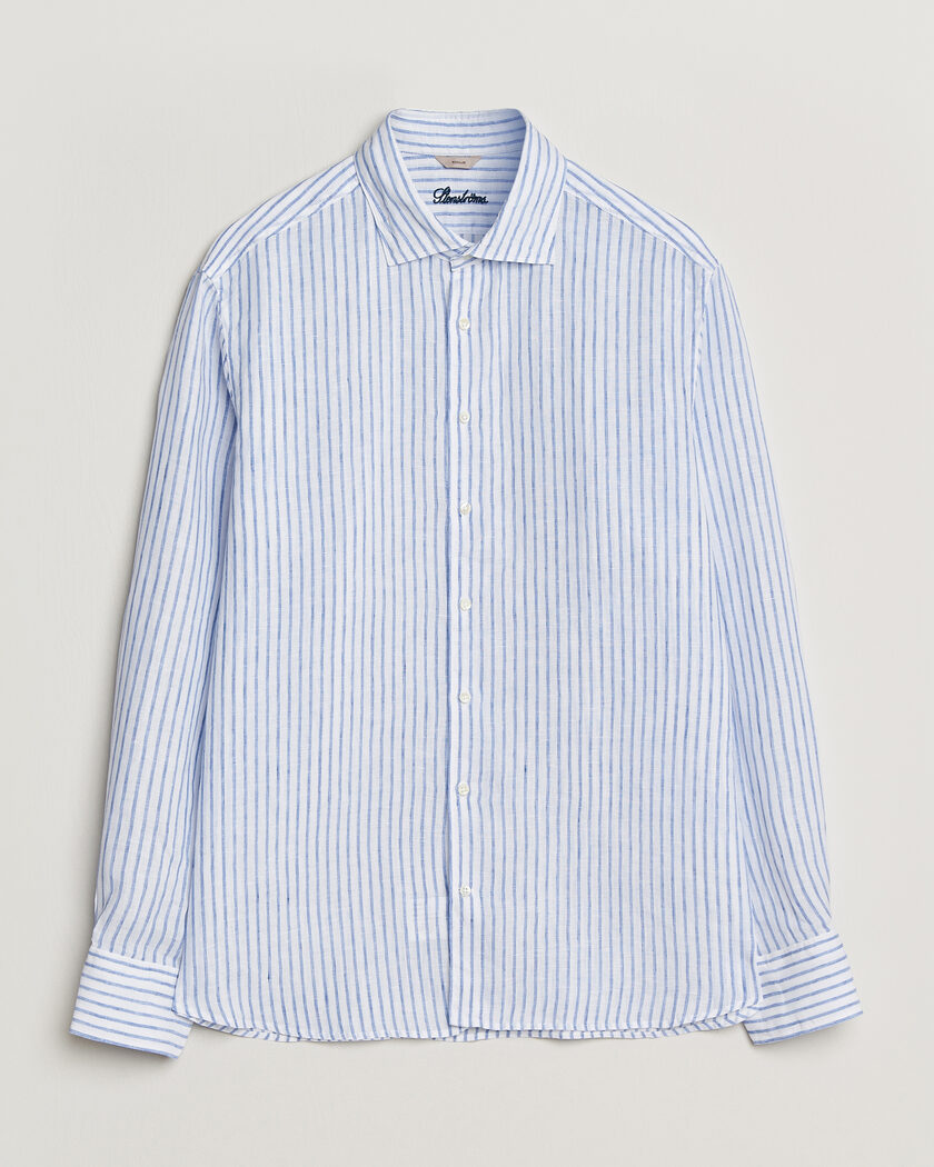 Stenströms Regular Fit Striped Linen Shirt White/Dark Blue – Sininen