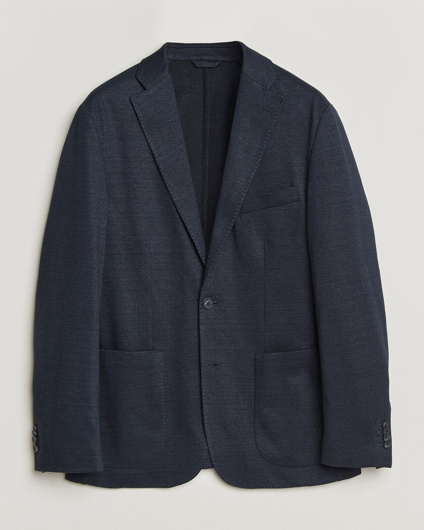 Eton Linen Jersey Herringbone Blazer Navy Blue – Sininen