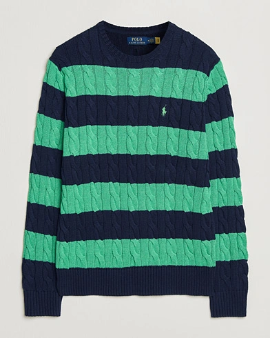 Polo Ralph Lauren Striped Cotton Cable Sweater Navy Green Combo – Monivärinen