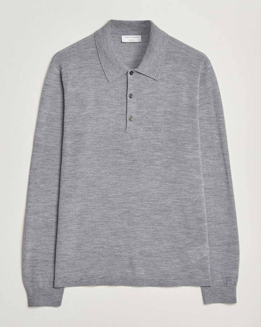 Tiger of Sweden Eross Merino Knitted Polo Grey Melange – Harmaa