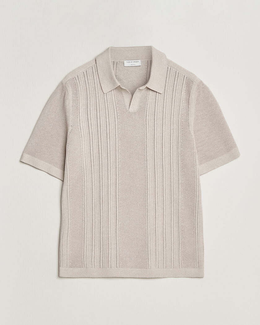 Tiger of Sweden Eoin Wool/Linen Knitted Polo Ivory – Beige