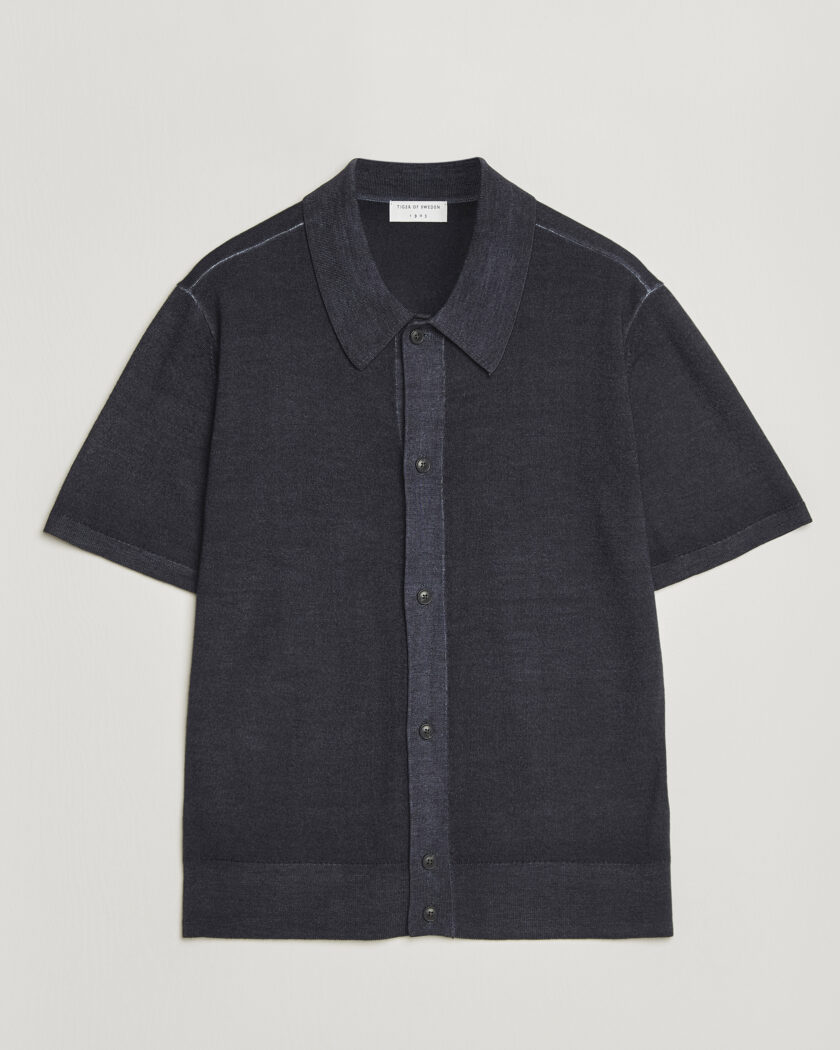 Tiger of Sweden Araawen Merino Knitted Short Sleeve Shirt Light Ink – Sininen