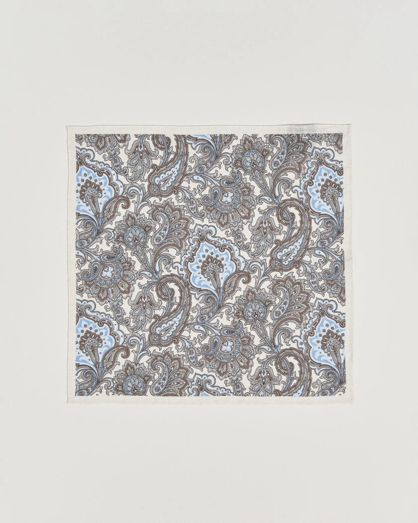Amanda Christensen Linen Large Paisley Pocket Square Cream – Valkoinen
