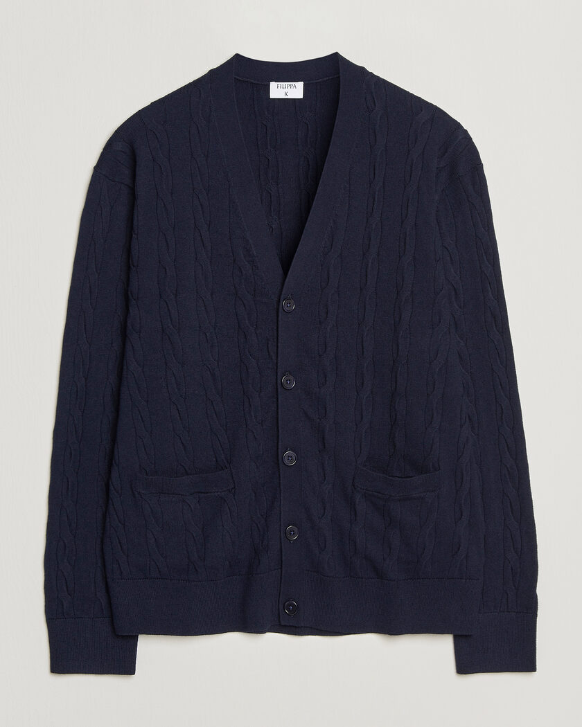 Filippa K Cotton/Merino Cable Cardigan Navy – Sininen