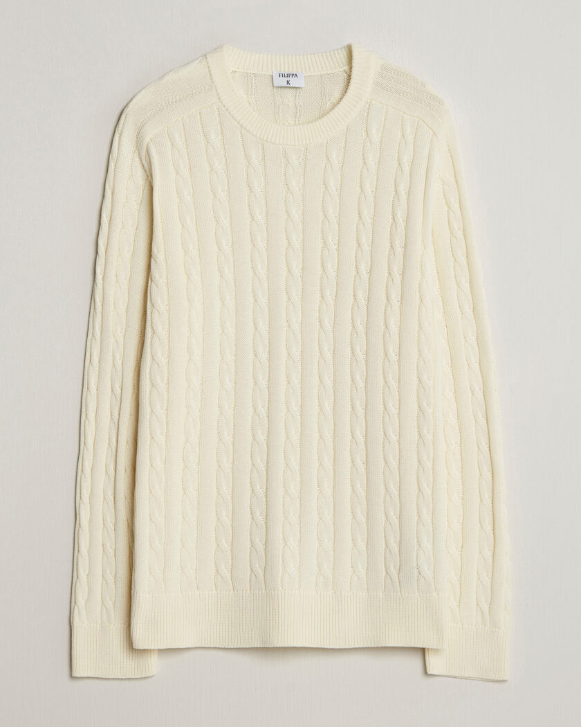 Filippa K Cotton Cable Crew Neck Sweater Calico White – Valkoinen