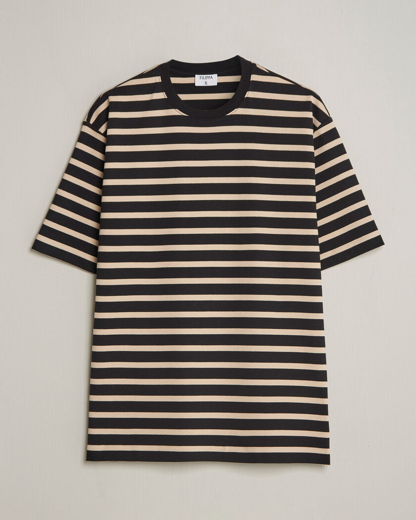 Filippa K Striped Crew Neck T-Shirt Black/Pearl – Musta