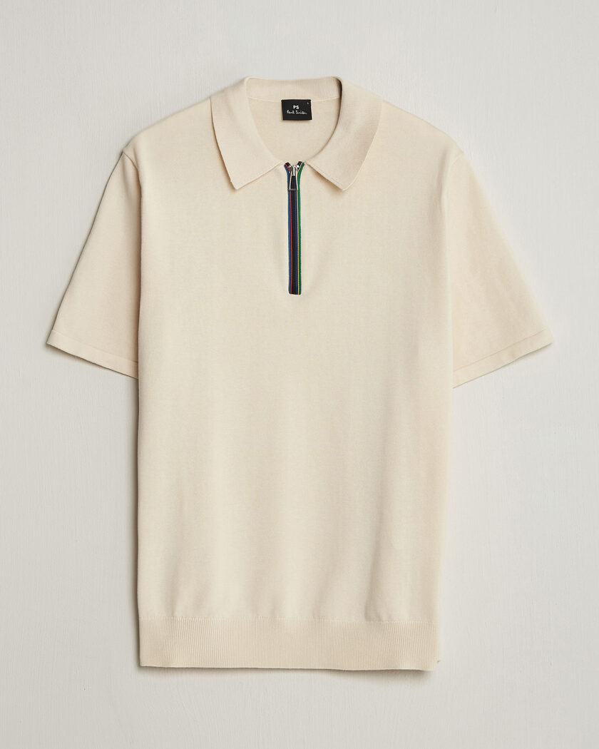 PS Paul Smith Cotton Knitted Half Zip Polo Off White – Beige