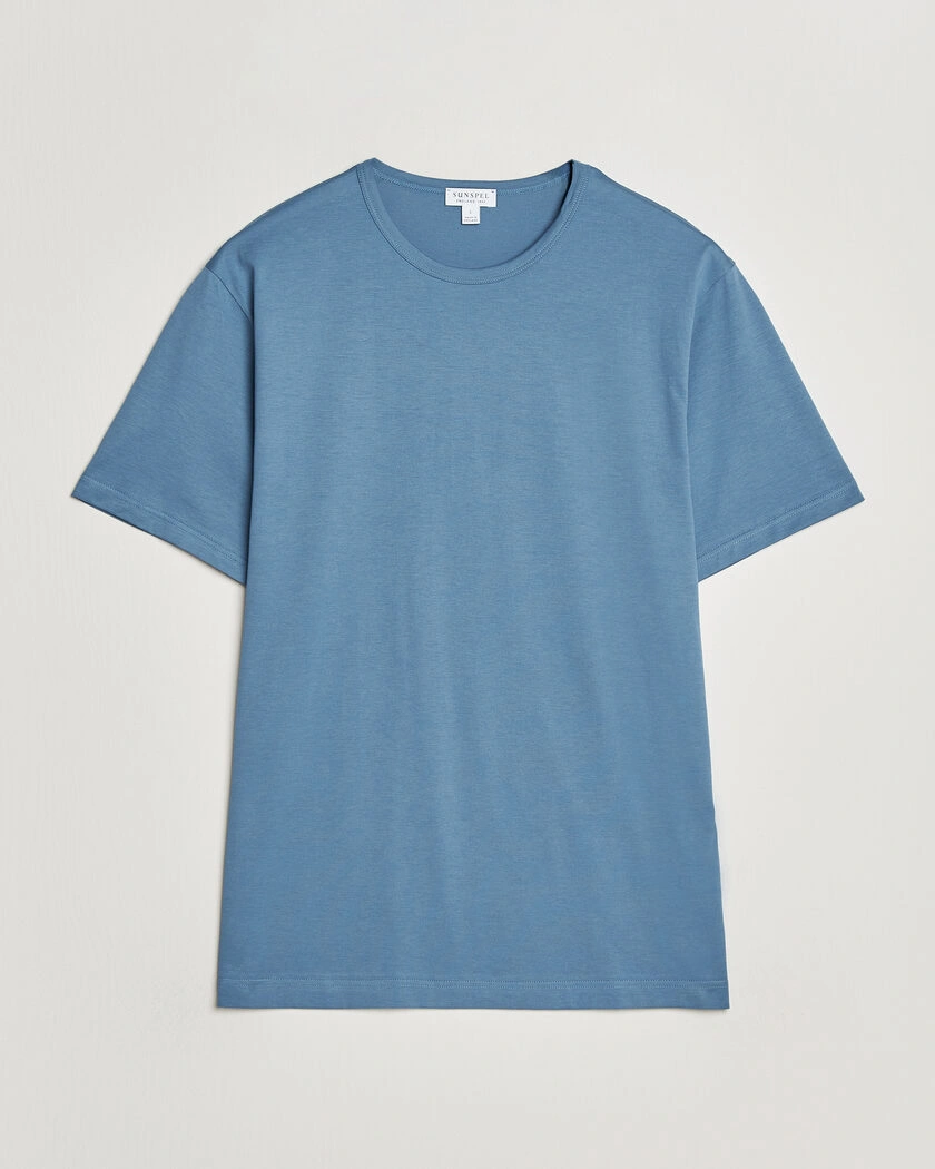 Sunspel Crew Neck Q82 Cotton T-Shirt Air Force Blue – Sininen