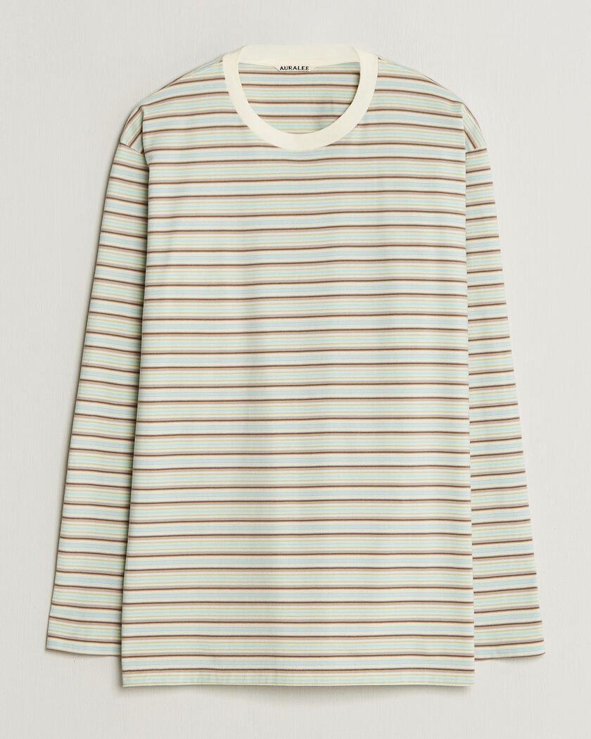 Auralee Long Sleeve Cotton T-Shirt Mint Stripe – Sininen