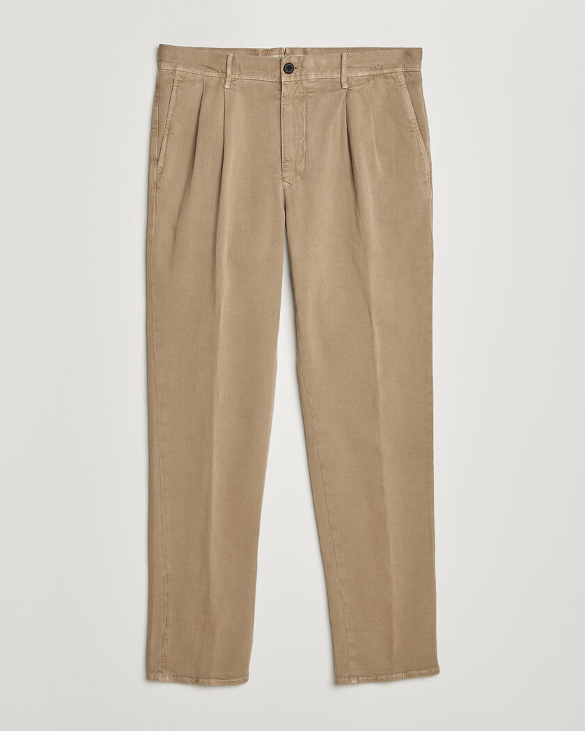 Incotex Tapered Fit Pleated Linen Slacks Brown – Ruskea