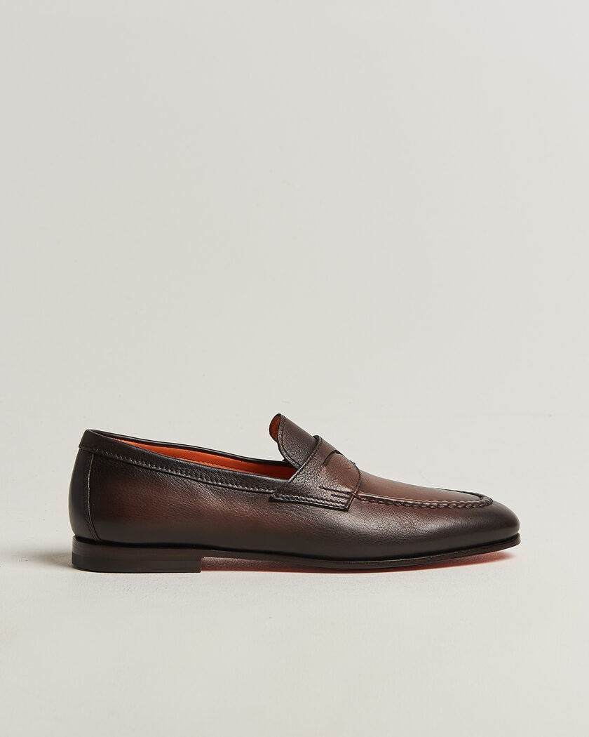 Santoni Penny Loafers Dark Brown Calf – Ruskea