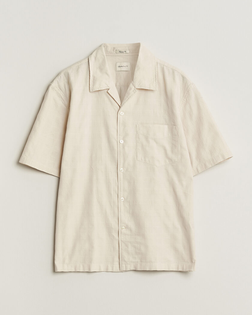 Gant Relaxed Fit Textured Checked Camp Shirt Creamed White – Valkoinen