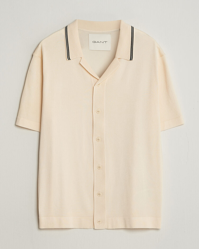 Gant Knitted Resort Collar Shirt Creamed White – Valkoinen