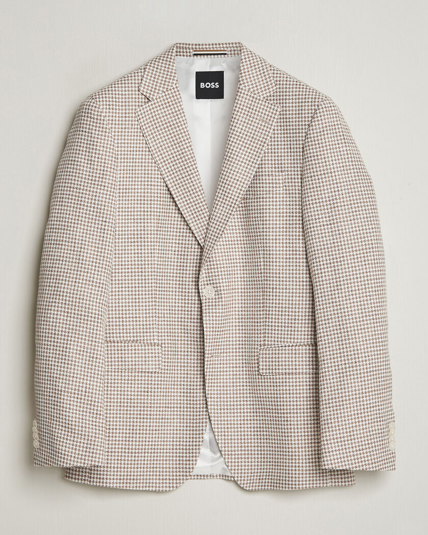 BOSS BLACK Hutson Linen/Cotton Houndstooth Blazer Open Beige – Beige