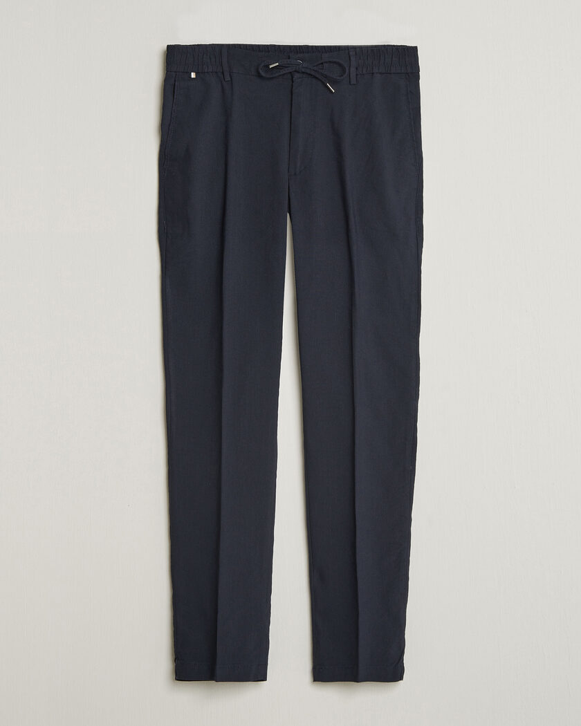 BOSS BLACK Kane Linen Drawstring Trousers Dark Blue – Sininen