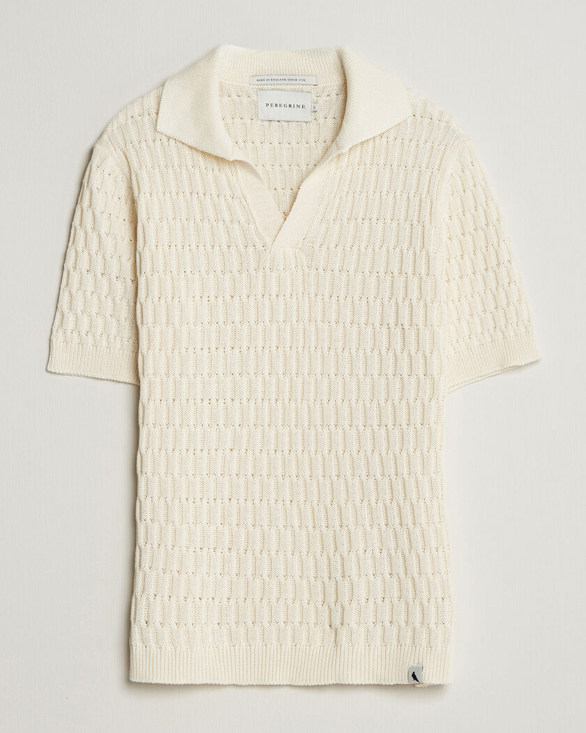 Peregrine Cove Knitted Cotton Polo Shirt White – Valkoinen