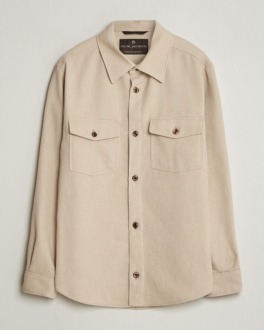 Oscar Jacobson Magnus Structure Cotton Overshirt Beige – Beige