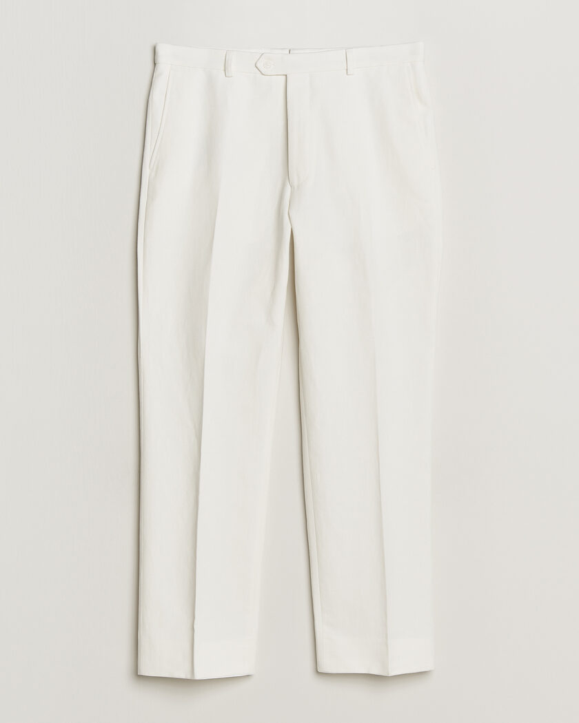 Oscar Jacobson Del Cotton/Linen Trousers White – Valkoinen