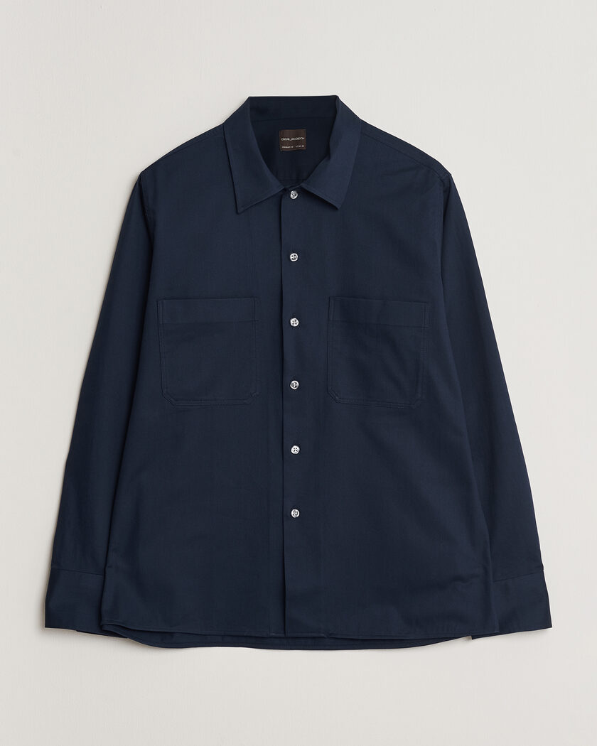 Oscar Jacobson Straight Fit Bowling Collar Cotton Shirt Navy – Sininen