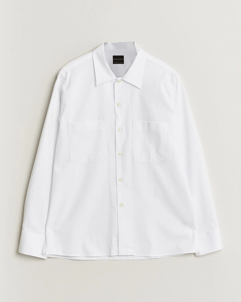 Oscar Jacobson Straight Fit Bowling Collar Cotton Shirt White – Valkoinen