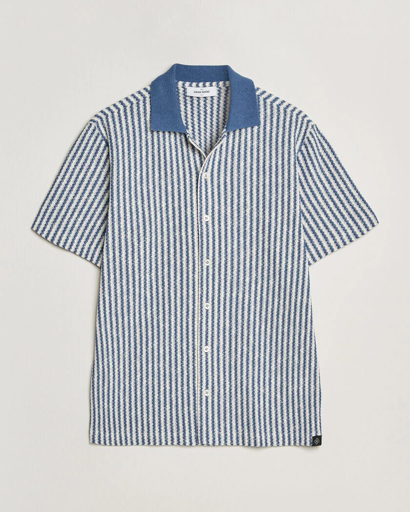 Gran Sasso Cotton Knitted Striped Resort Shirt Blue/white – Monivärinen