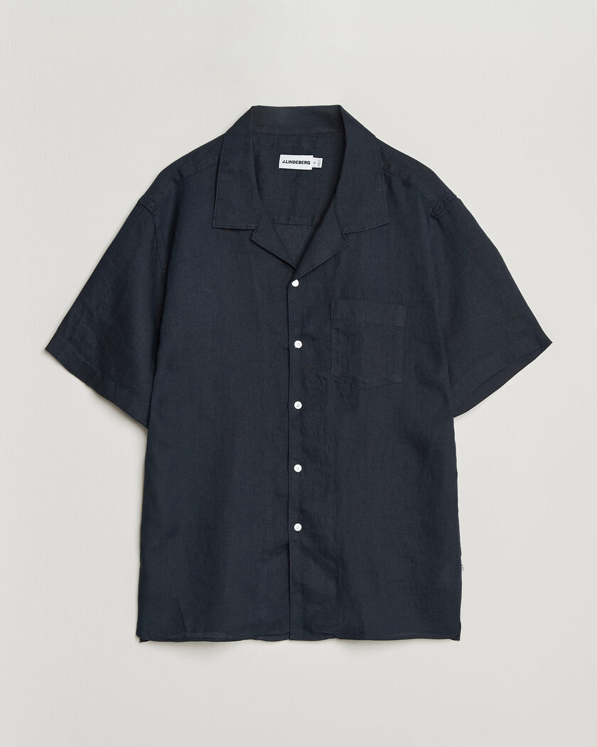 J.Lindeberg Elio Linen Short Sleeve Shirt Navy – Sininen