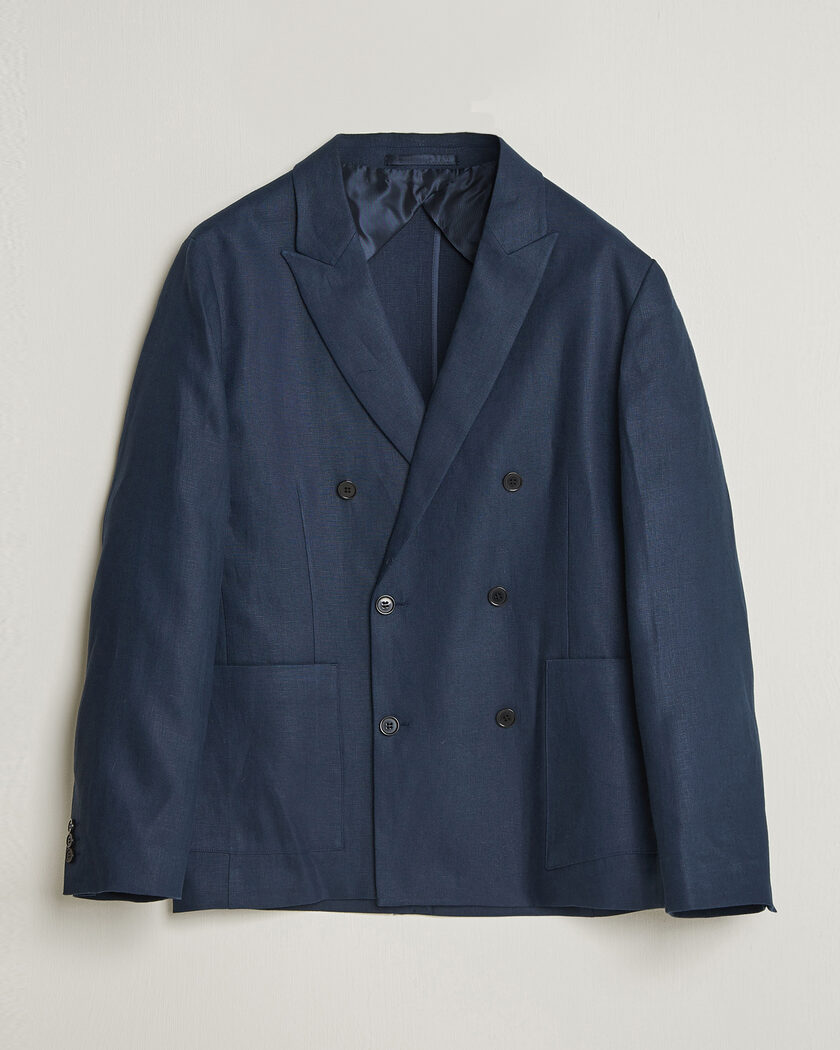 NN07 Jordin Linen Double Breasted Blazer Navy Blue – Sininen
