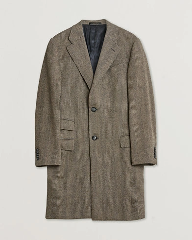 Pre-owned Corneliani Cashmere Blend Herringbone Coat Brown 46 – Ruskea