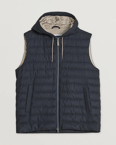 Pre-owned Herno Hooded Flannel Cashmere & Silk Vest Navy 52 – Sininen