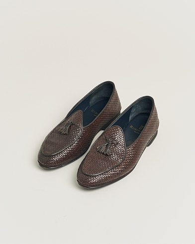 Pre-owned Rubinacci Marphy Woven Dark Brown Leather Tassel Loafers 41 – Ruskea