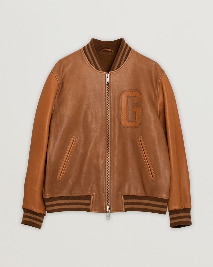 Pre-owned GANT Leather Varsity Jacket Brown Sugar – Ruskea