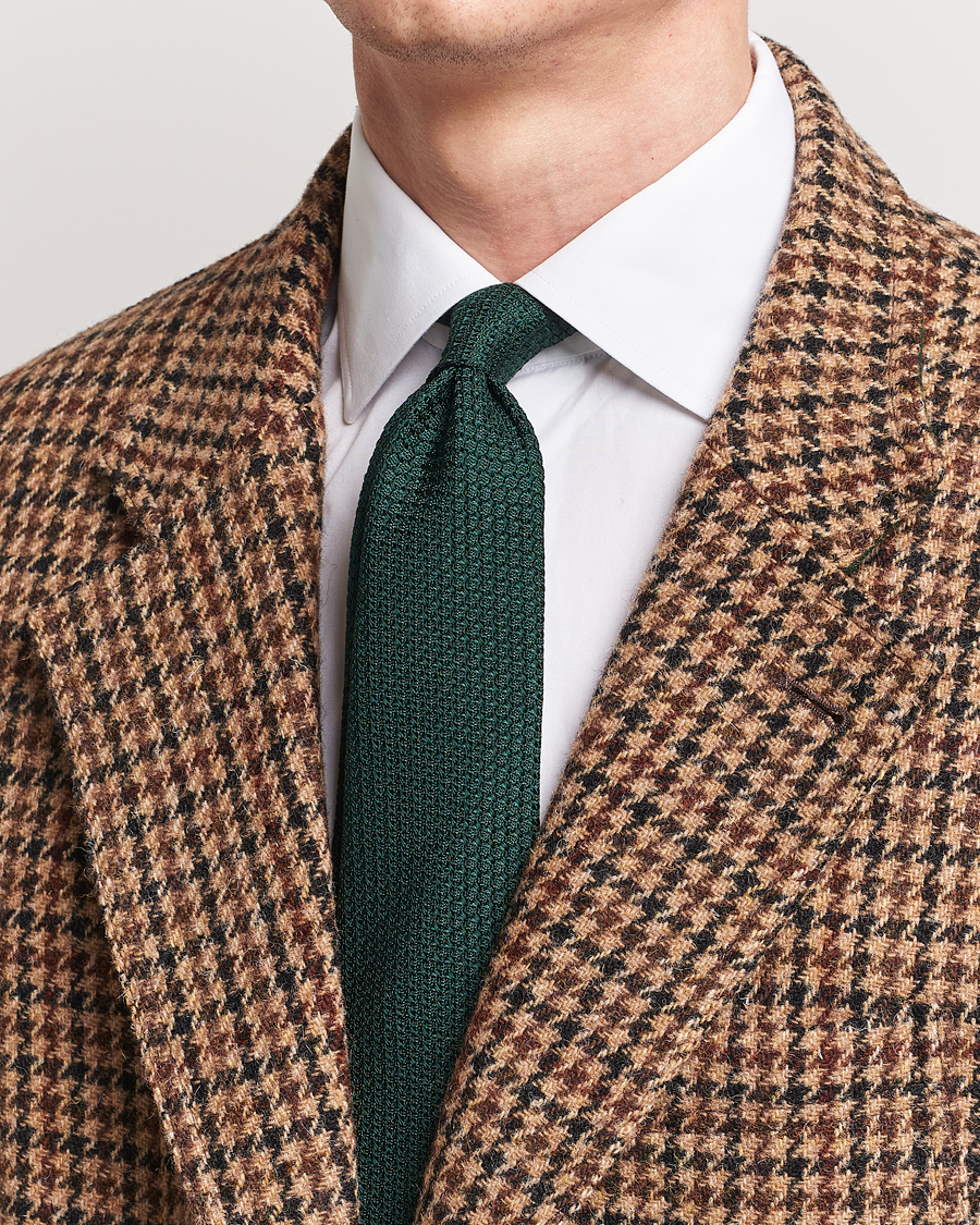 Mies | Formal Wear | Drake's | Silk Grenadine Handrolled 8 cm Tie Green