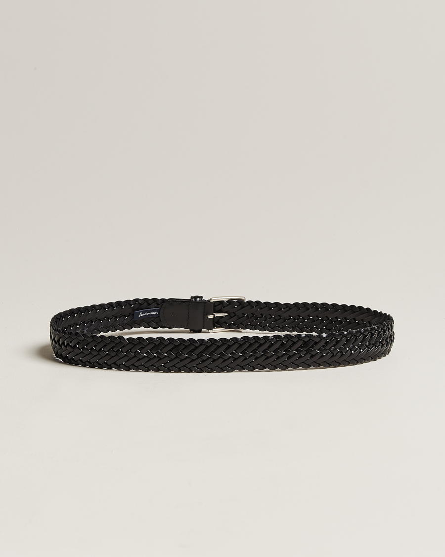 Mies | Punotut vyöt | Anderson\'s | Woven Leather 3,5 cm Belt Tanned Black