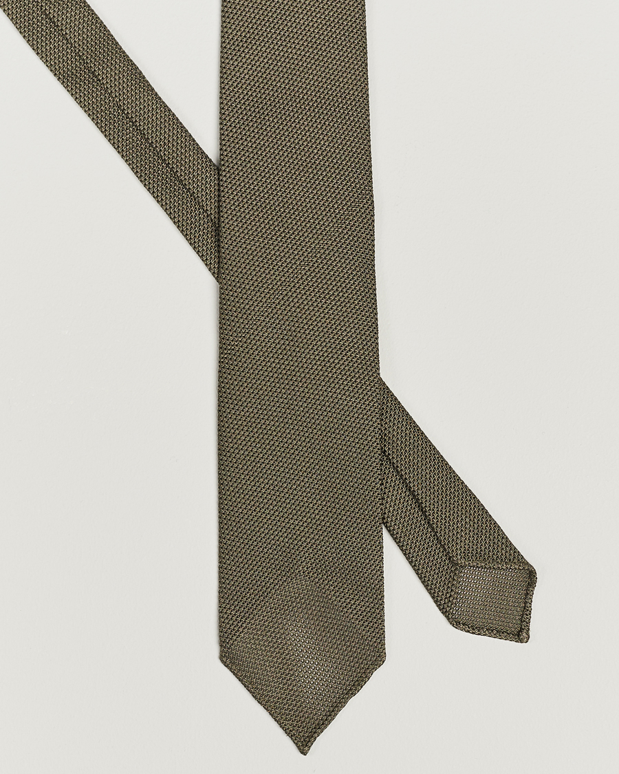 Mies | Solmiot | Drake\'s | Silk Grenadine Handrolled 8 cm Tie Khaki