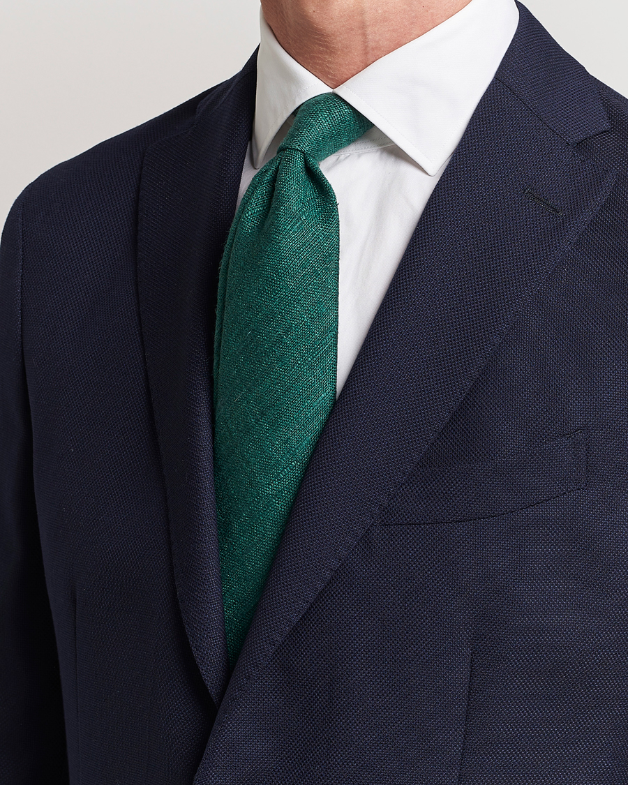 Mies |  | Drake\'s | Tussah Silk Handrolled 8 cm Tie Green