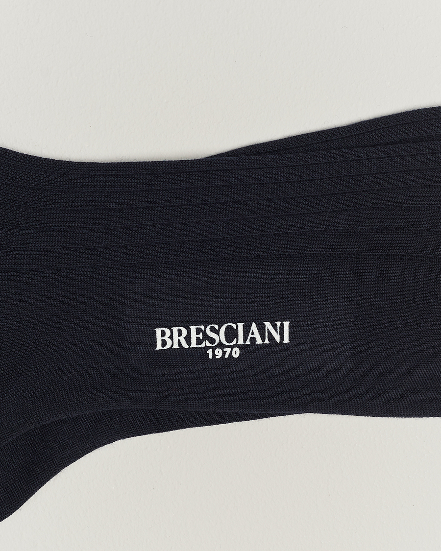 Mies | Varrelliset sukat | Bresciani | Wool/Nylon Ribbed Short Socks Navy