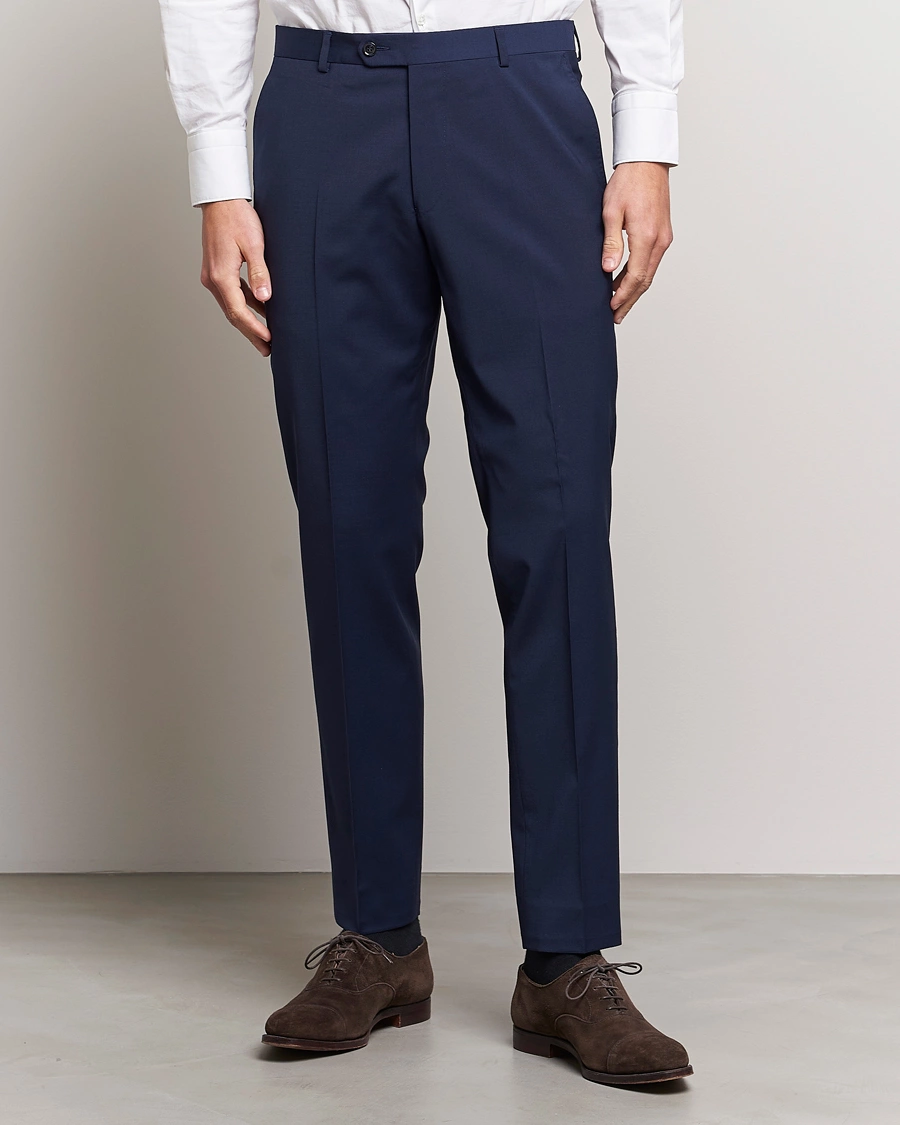 Mies | Suorat housut | Oscar Jacobson | Denz Wool Stretch Trousers Blue