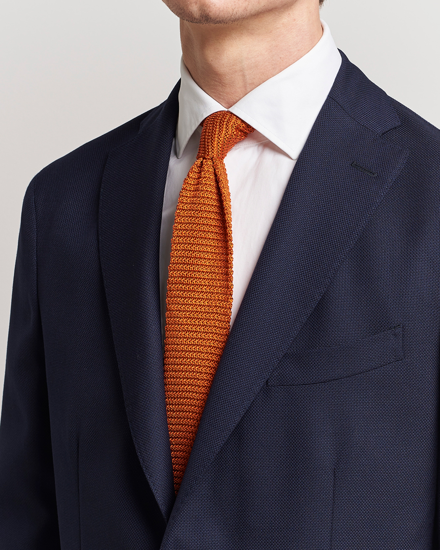 Mies |  | Amanda Christensen | Knitted Silk Tie 6 cm Orange
