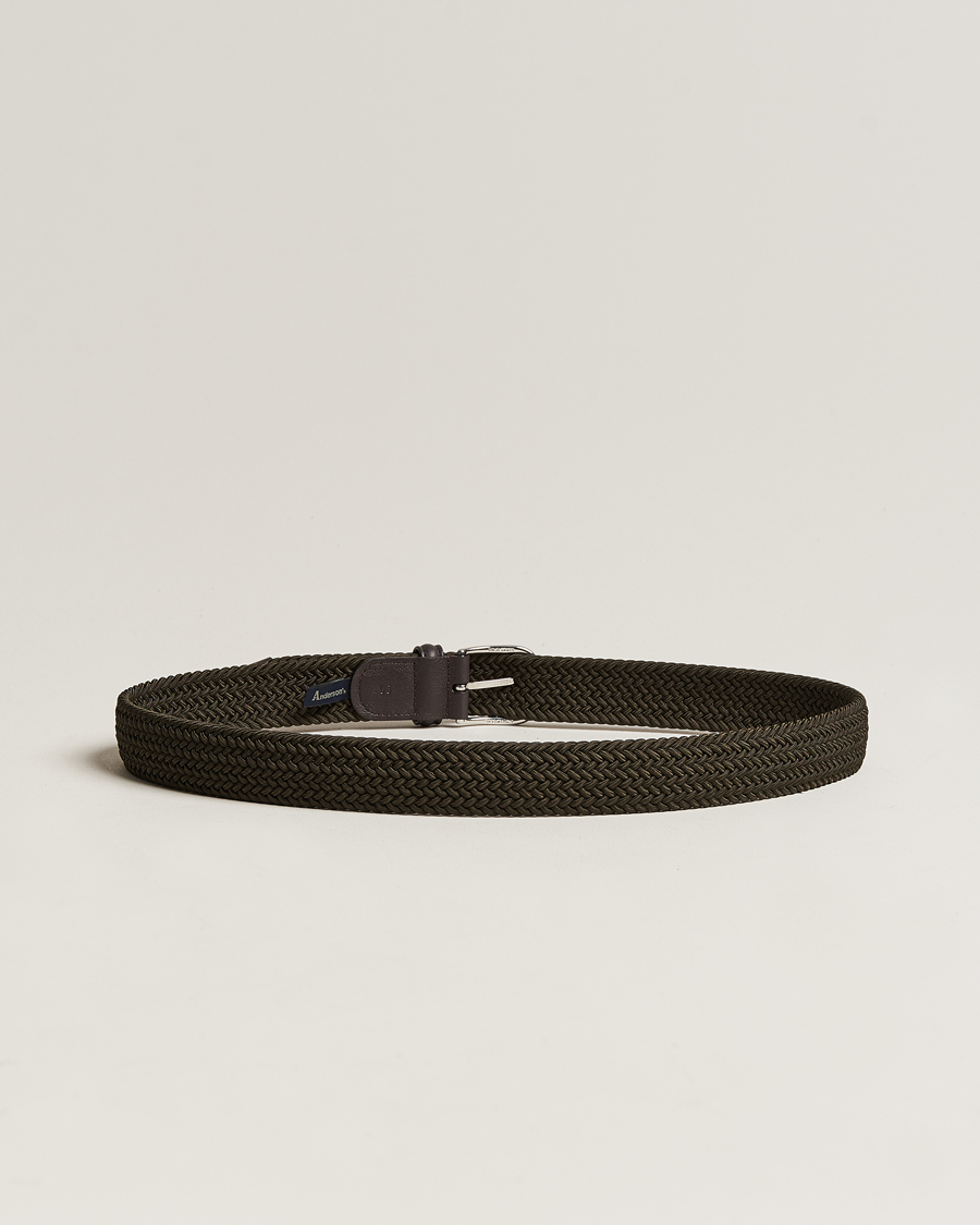 Mies | Anderson's | Anderson\'s | Stretch Woven 3,5 cm Belt Green