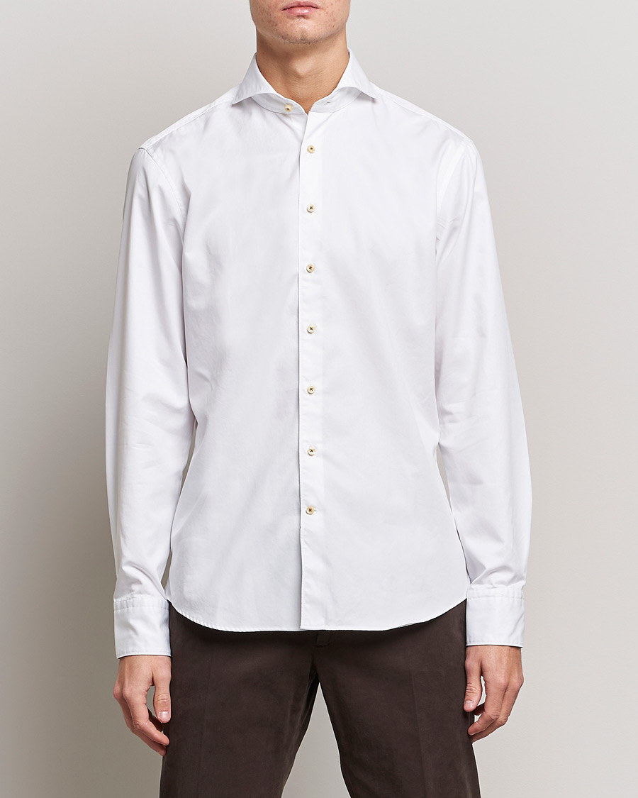 Mies | Business & Beyond | Stenströms | Fitted Body Washed Cotton Plain Shirt White
