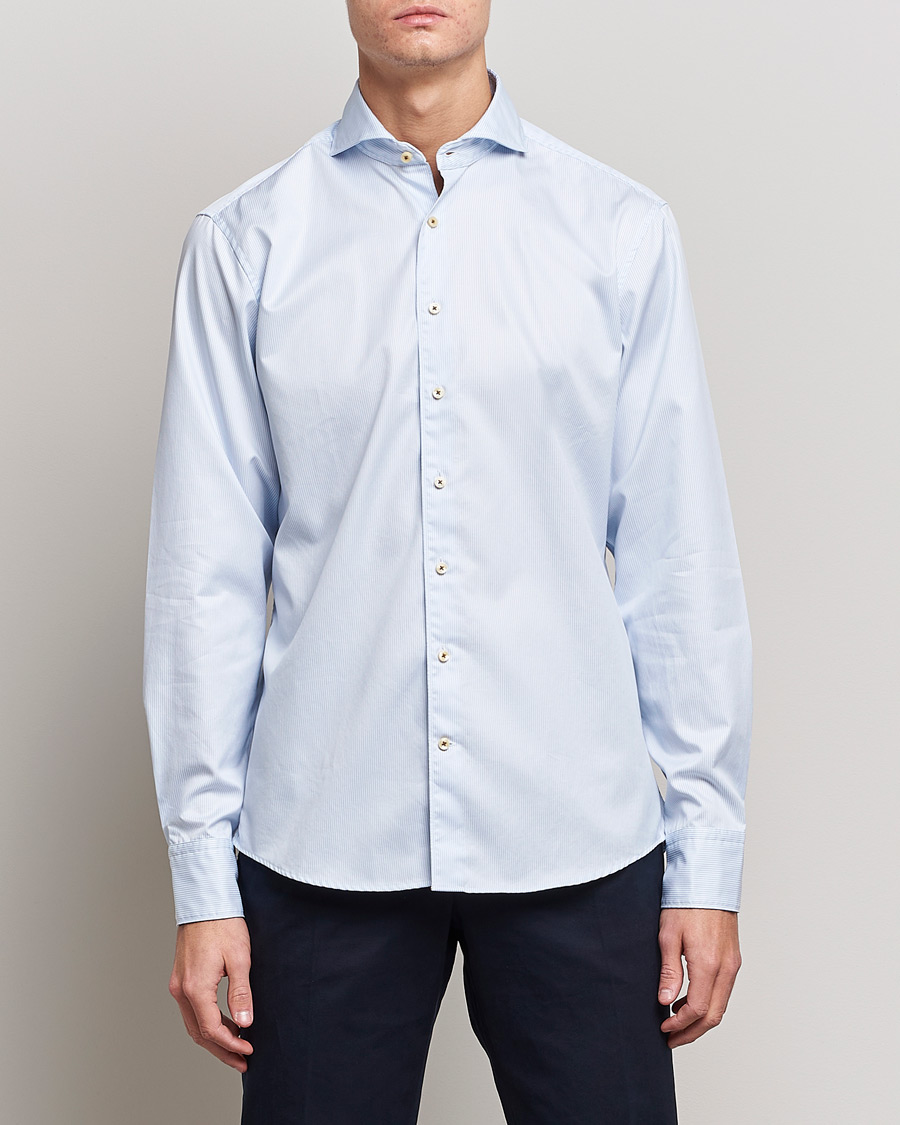 Mies | Kauluspaidat | Stenströms | Fitted Body Pinstriped Casual Shirt Light Blue