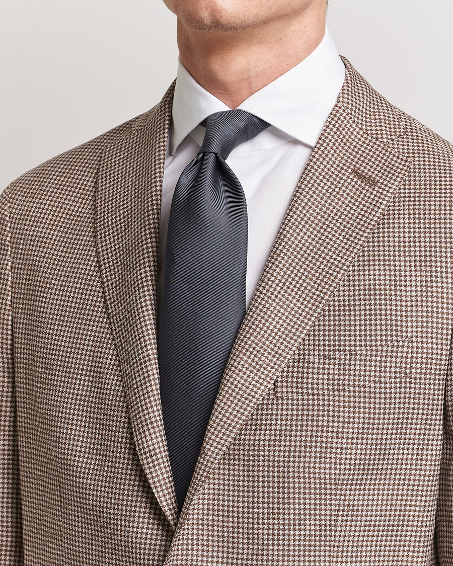 Mies |  | Drake\'s | Handrolled Woven Silk 8 cm Tie Grey