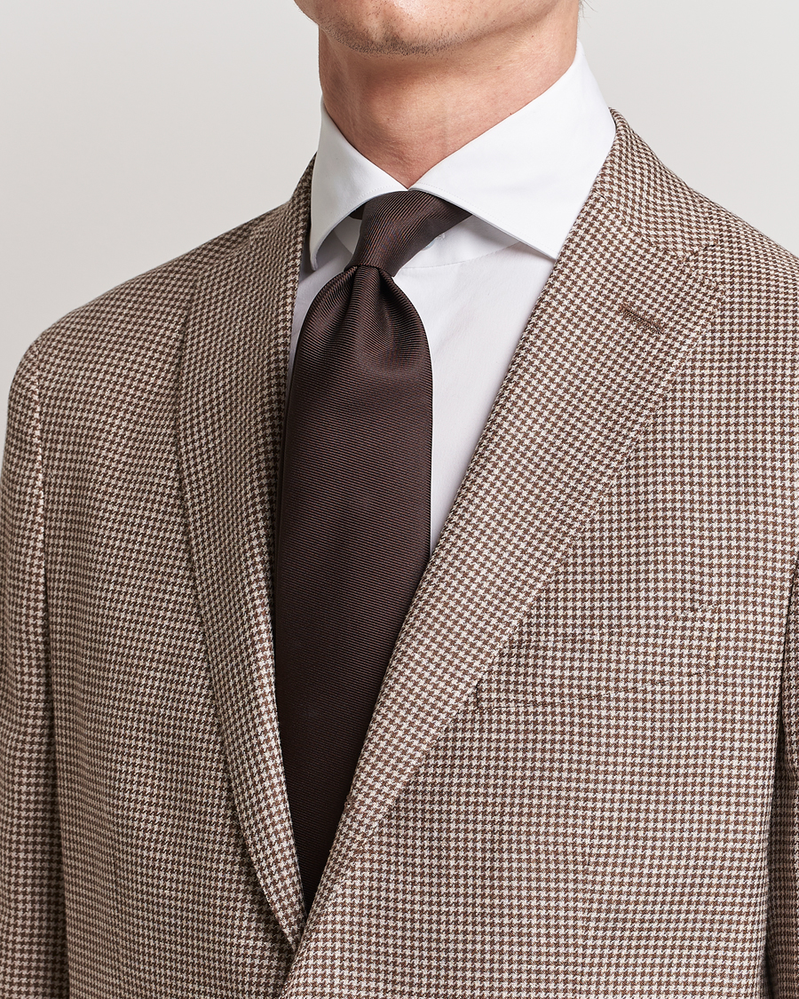 Mies |  | Drake\'s | Handrolled Woven Silk 8 cm Tie Brown