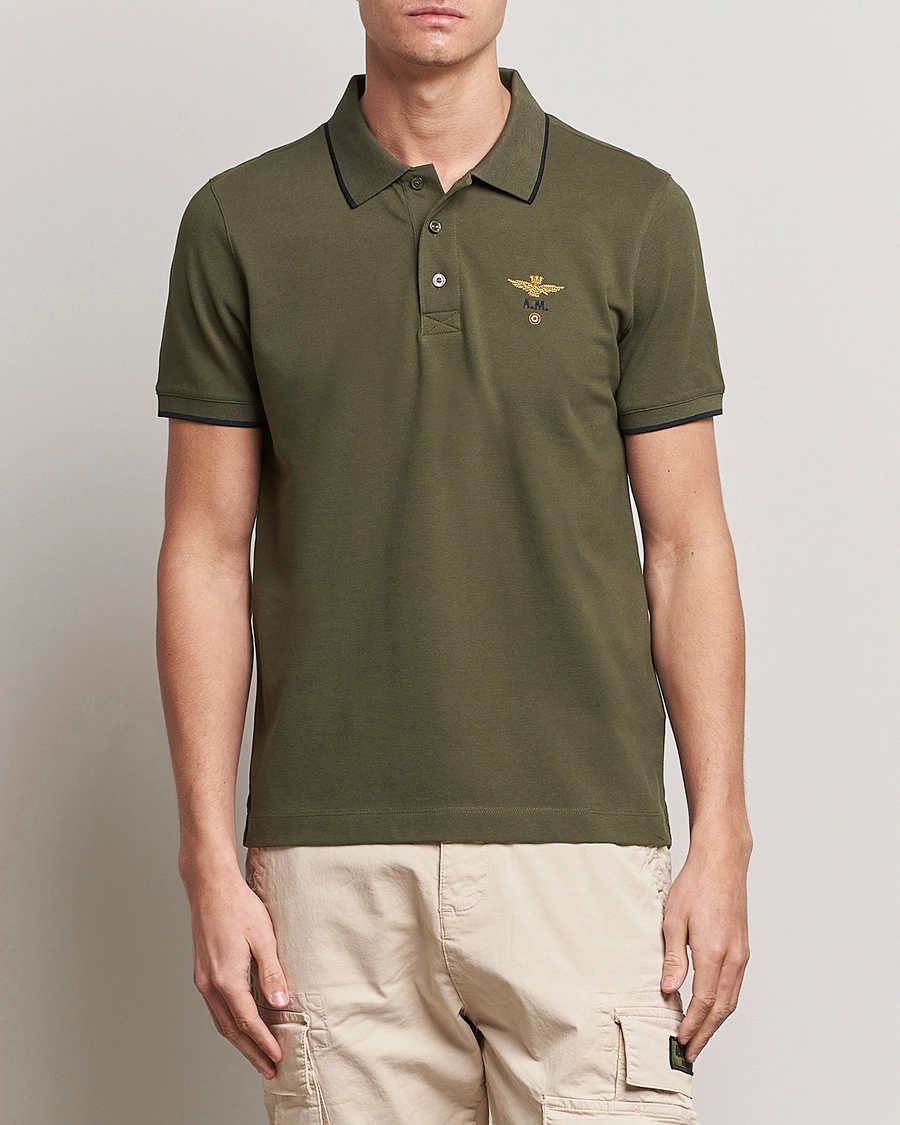 Mies | Pikeet | Aeronautica Militare | Garment Dyed Cotton Polo Green