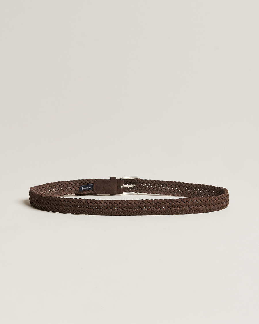 Mies |  | Anderson\'s | Woven Suede Belt 3 cm Dark Brown